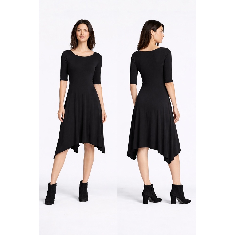 Eileen Fisher Black Asymmetrical Midi Dress Minimalist S